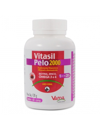 Vitasil Pelo 2000 Suplemento Vitamínico Pet 120g 60 Comprimidos Vansil
