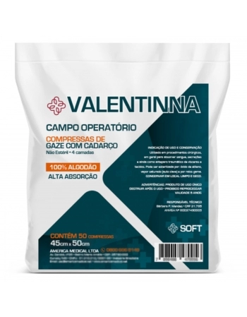 Campo Operatório Cirúrgico Algodão 45x50cm 25g com 50 Unidades Valentinna America Medical