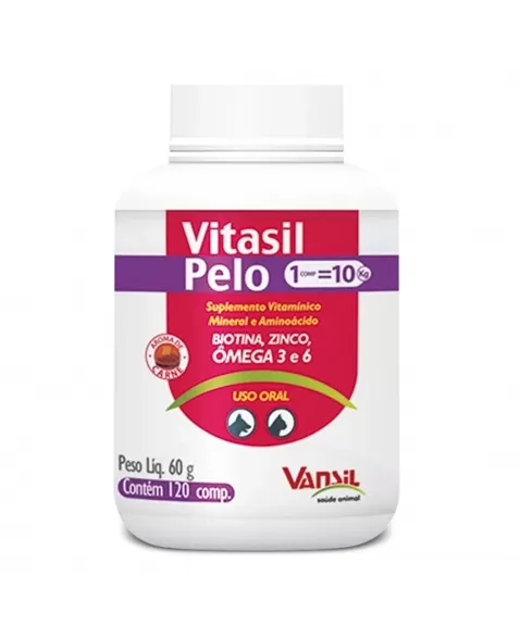 Vitasil Pelo Suplemento Vitamínico Para Cães e Gatos 60g 120 Comprimidos Vansil