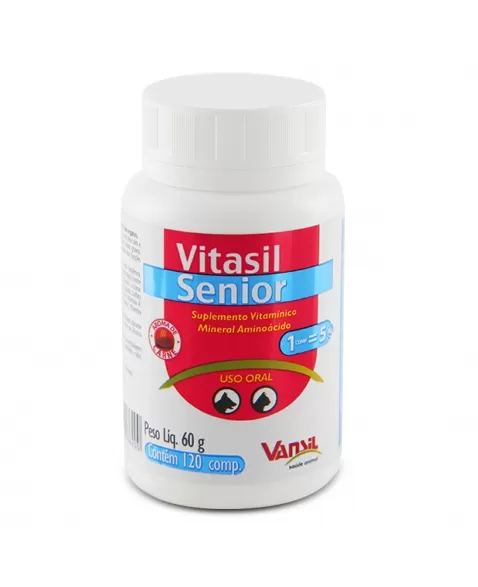 Vitasil Senior Suplemento Vitamínico Para Cães e Gatos 60g 120 Comprimidos Vansil