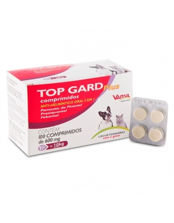 Top Gard Plus Vermífugo Para Cães e Gatos 600mg 100 Comprimidos Vansil