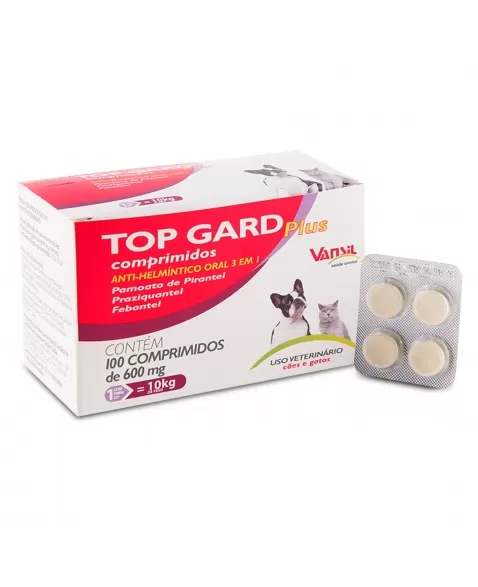 Top Gard Plus Vermífugo Para Cães e Gatos 600mg 100 Comprimidos Vansil