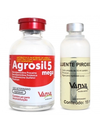 Validade 16/05/2024 - Agrosil 5 Mega Antibiótico e Anti-inflamatório Injetável 15ml Vansil