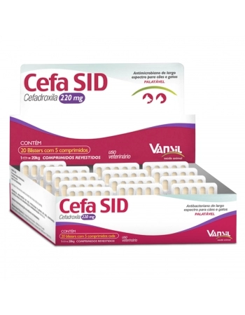 Cefa SID 220mg Antimicrobiano Cefadroxila para 10Kg 100 Comprimidos Vansil