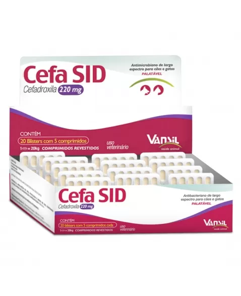 Cefa SID 220mg Antimicrobiano Cefadroxila para 10Kg 100 Comprimidos Vansil