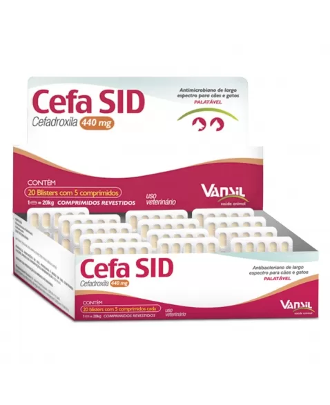 Cefa SID 440mg Antimicrobiano Cefadroxila para 20Kg 100 Comprimidos Vansil