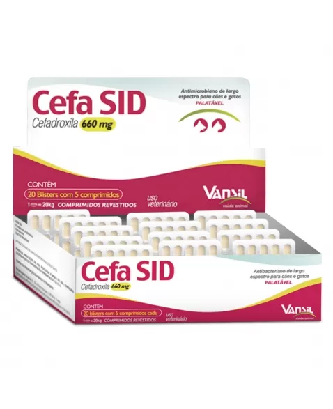 Cefa SID 660mg Antimicrobiano Cefadroxila para 30Kg 100 Comprimidos Vansil