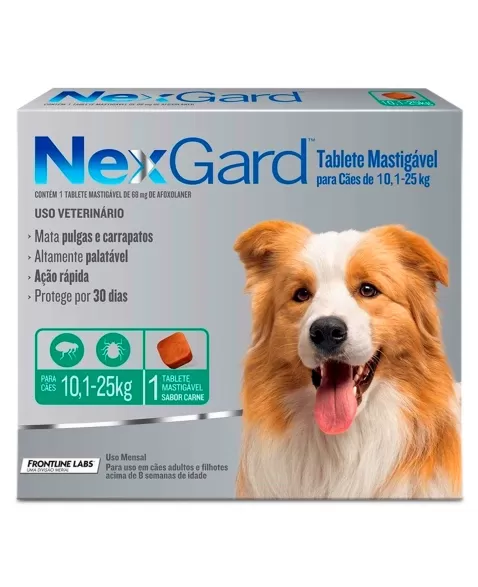 Nexgard Para Cães de 10,1 - 25kg Antipulgas e Carrapatos 1 Tablete Boehringer