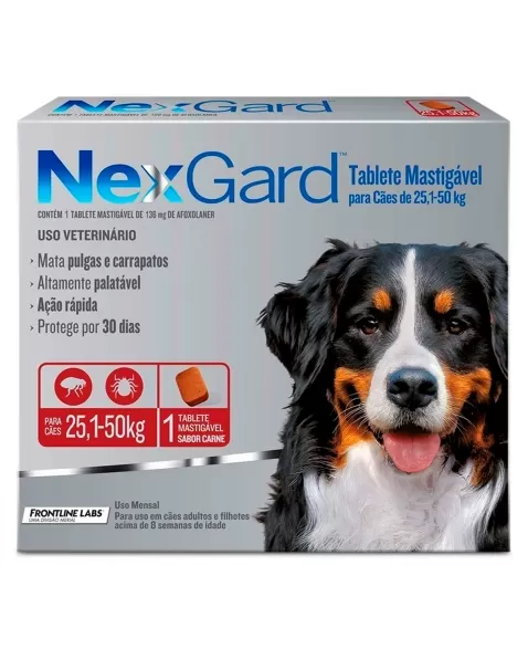 Nexgard Para Cães de 25,1 - 50kg Antipulgas e Carrapatos 1 Tablete Boehringer