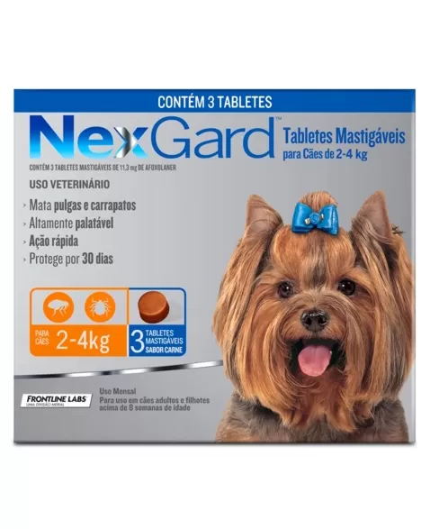 Nexgard Para Cães de 2 - 4kg Antipulgas e Carrapatos 3 Tabletes Boehringer
