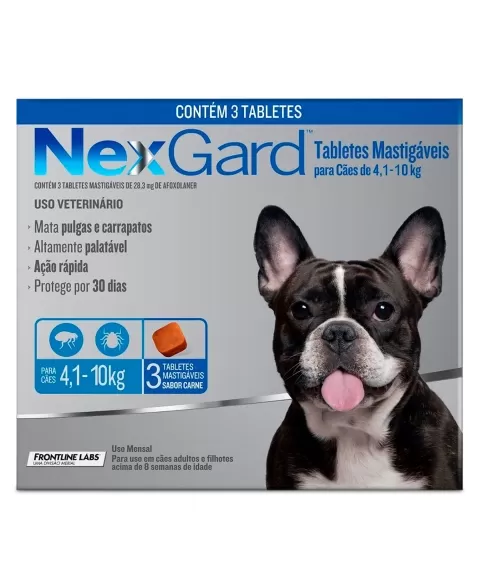Nexgard Para Cães de 4,1 - 10kg Antipulgas e Carrapatos 3 Tabletes Boehringer