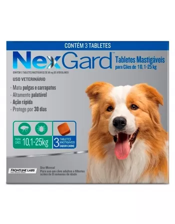 Nexgard Para Cães de 10,1 - 25kg Antipulgas e Carrapatos 3 Tabletes Boehringer