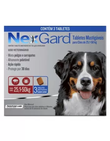 Nexgard Para Cães de 25,1 -50kg Antipulgas e Carrapatos 3 Tabletes Boehringer