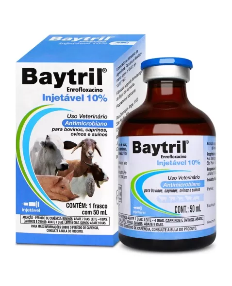 Baytril Injetável 10% Antibiótico Bovinos Ovinos Suínos 50ml Elanco