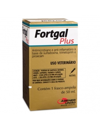 Validade 30/09/2024 Fortgal Plus Injetável Antimicrobiano e Anti-inflamatório 50ml Agener