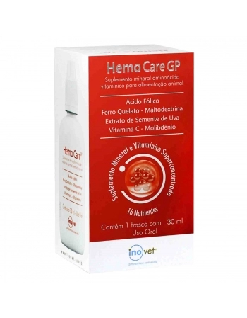 HemoCare GP Suplemento Vitamínico para Alimentação Animal 30ml Inovet