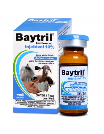 Baytril Injetável 10% Antibiótico Bovinos Ovinos Suínos 10ml Elanco