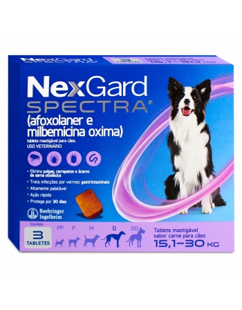 Nexgard Spectra Para Cães Tamanho G Antipulgas e Carrapatos 15,1kg a 30kg 3 Tabletes Boehringer
