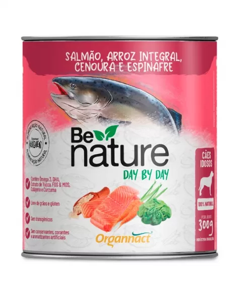 Alimento Natural Be Nature Day By Day para Cães Idosos Sabor Salmão 300g Organnact