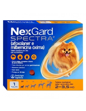 Validade 31/08/2024 Nexgard Spectra 0,50gr Antipulgas e Carrapatos 2kg a 3,5kg Tamanho PP 1 Tablete Boehringer