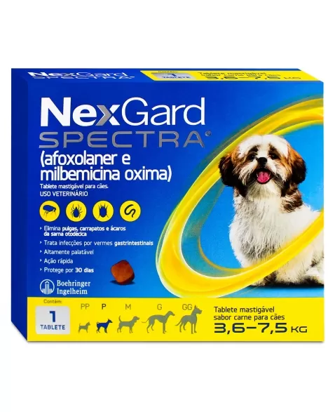 Nexgard Spectra Para Cães Tamanho P Antipulgas e Carrapatos 3,6kg a 7,5kg 1 Tablete Boehringer