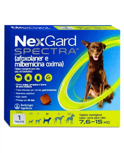 Nexgard Spectra Para Cães Tamanho M Antipulgas e Carrapatos 7,6kg a 15kg 1 Tablete Boehringer