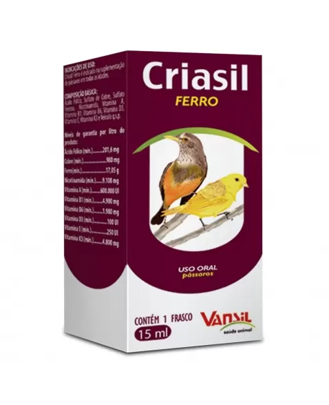 Criasil Ferro Suplemento Vitamínico Para Pássaros 15ml Vansil