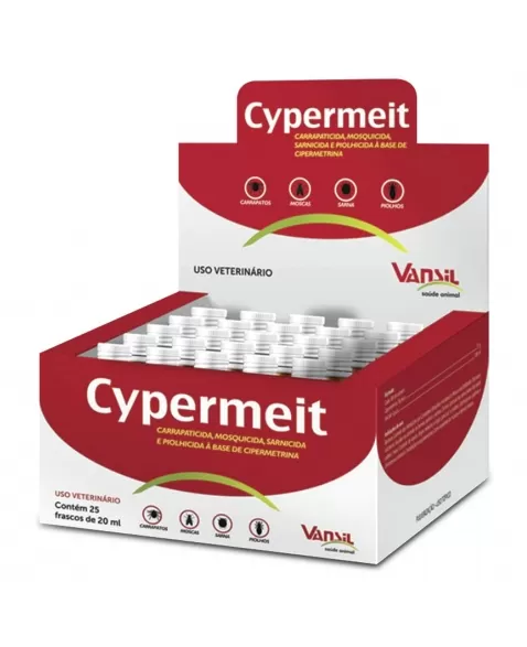Cypermeit Antiparasitário para Pulverização e Banho com 25 Frascos 20ml Vansil