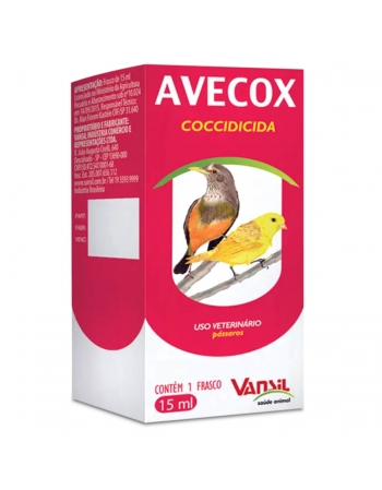 Avecox Solução Oral 15ml Tratamento de Coccidiose para Pássaros Vansil