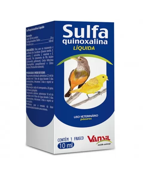 Sulfaquinoxalina Líquida Antibiótico Para Pássaros 10ml Vansil
