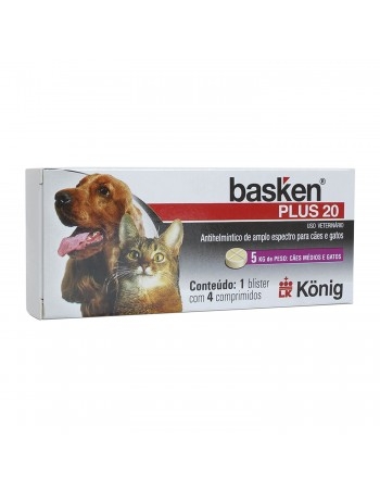 Vermífugo Basken Plus 20 para Cães e Gatos 550mg 4 Comprimidos Konig