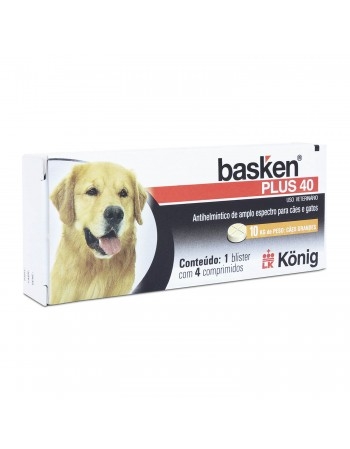 Vermífugo Basken Plus 40 para Cães 1100mg 4 Comprimidos Konig