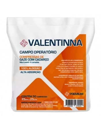 Campo Operatório Cirúrgico Algodão 23x25cm 8g com 50 Unidades Valentinna America Medical