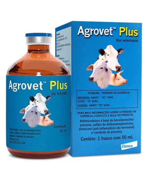 Agrovet Plus Antibiótico Injetável para Bovinos com 50ml Elanco