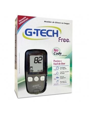 Medidor de Glicose G-Tech Free com Sistema No Code e Display LCD