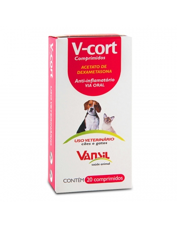 V-Cort Dexametasona Anti-Inflamatório Para Cães e Gatos 20 Comprimidos Vansil