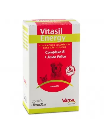 Validade 30/05/2024 - Vitasil Energy 30 ml Suplemento Vitamínico para Cães e Gatos Vansil